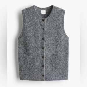 ELEGANT GRAY ALPACA-BLEND CARDIGAN VEST  Sz L NWT